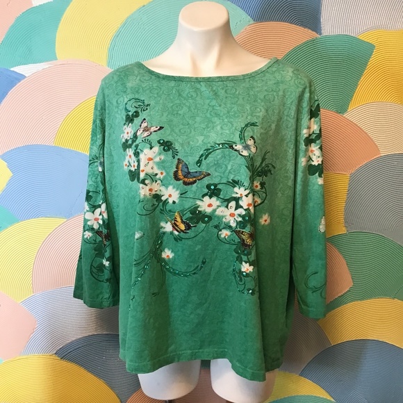 Collection ETC 100% cotton green long sleeve shirt with sequence XXL - Picture 1 of 6